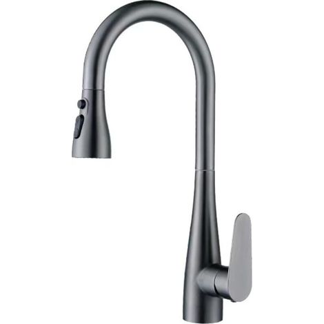 Robinet de cuisine avec douchette extractible, robinet d'évier pivotant à 360°, mitigeur 3 fonctions eau chaude/eau froide à poignée unique, noir (gris anthracite) (1/4)