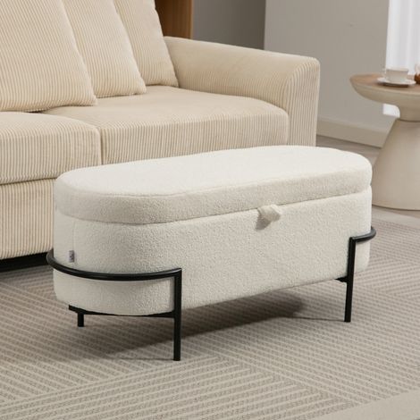 Banqueta de almacenamiento 114,5 x 40 x 48 cm crema, arcón 69 L, poliéster y acero MEUBLIV (1/5)