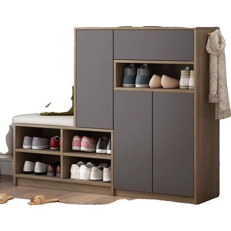Panca porta scarpe con ripiani regolabili, design moderno, colore grigio. (1/2)