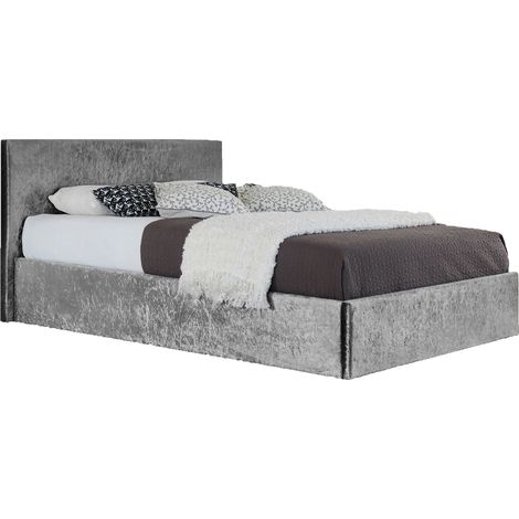4ft6 Crushed Velvet Ottoman Bed Frame in Silver