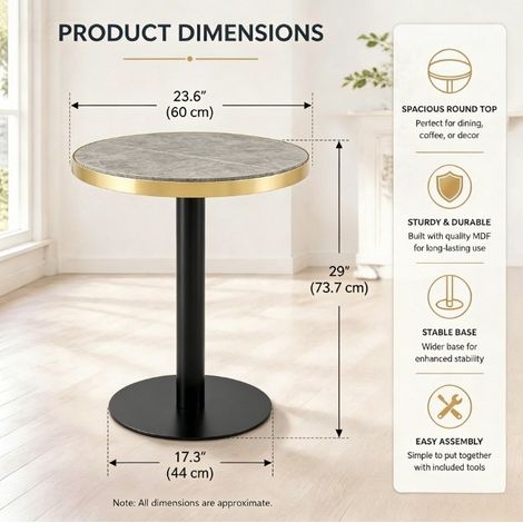 Moderner runder Beistelltisch aus MDF und Metall, Grau in Marmoroptik, 60 cm, MODENUIT (1/4)