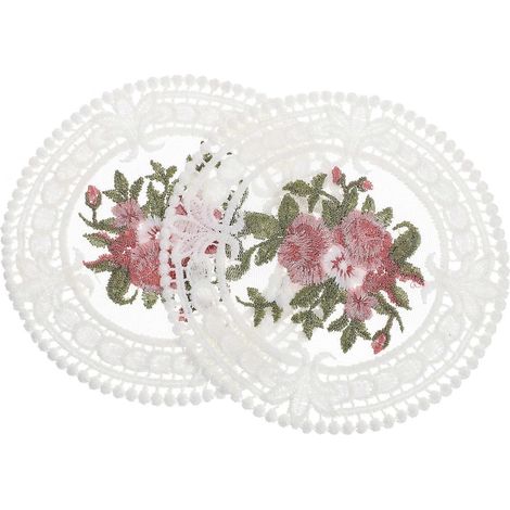 Napperons en dentelle romantique, dessous de verre brodés de fleurs, 2 pièces, blanc (1/5)