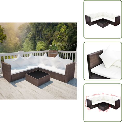 4-tlg. Garten-Lounge-Set mit Kissen Poly-Rattan Braun - Outdoor Möbel - Loungeset - Gartenmöbel - Rattan Gartenmöbel - Poolmöbel (1/5)