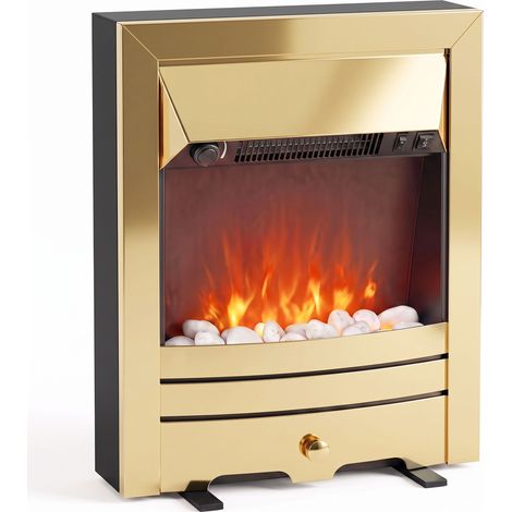 HOMCOM Electric Fireplace Stove Freestanding/Inset, 1000W/2000W, Gold Tone (1/5)