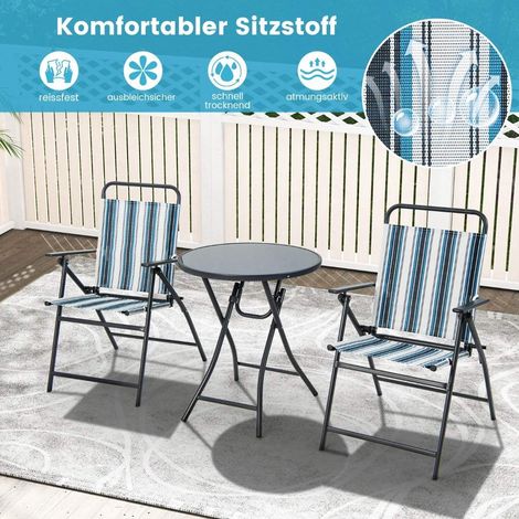 3 teiliges balkonset bistrotisch mit 2 klappstuhle sitzgarnitur mit robustem metallgestell