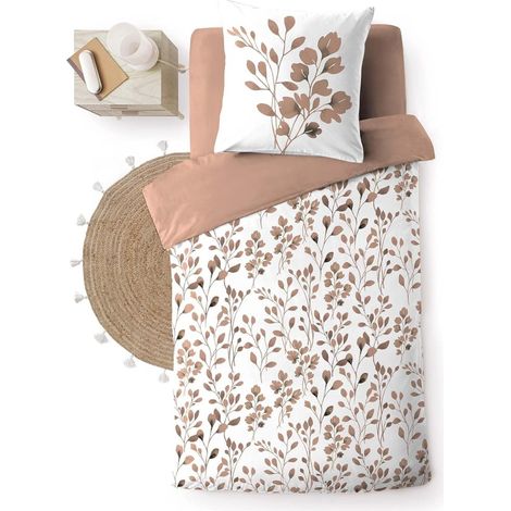 Parure de Lit 100% Coton – Housse de Couette et Taie d’Oreiller – Fermeture Pressions Discrètes – Maiwen – Certifiée Oeko-TEX - 200 x 140 cm - marron