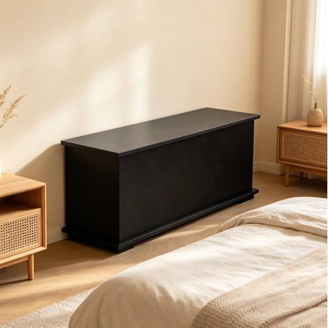 Banco baúl de almacenamiento multifuncional negro 100 x 40 x 40 cm OKWISH (1/5)