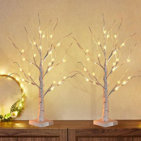 Set mit 2 LED-Baumlichtern, 60 cm/2 Fuß Birkenbaumlichter mit 24 LEDs, Weihnachtsbaumlichter, USB/Batterie, warmweiße Birkenbaumlichter, verstellbare Zweige für Party, Ostern, Weihnachtsdekoration (1/5)