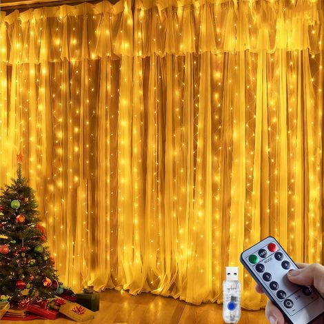 Guirlande Lumineuse, Rideau Lumineux de Noël 3M x 3M-300 LED, 8 Modes de Gradation, Étanchéité IP65, Fonction Minuterie, Convient pour la Décoration de Noël, les Mariages et les Fêtes (1/5)