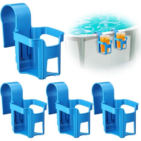 Lot de 4 porte-gobelets de piscine - Accessoires pour piscines hors-sol - En plastique - Multifonctionnel - Accessoire de piscine pour la plupart des piscines - Bleu (1/5)