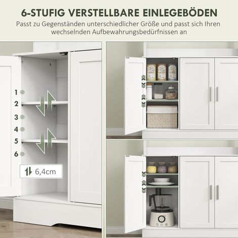 Meuble de cuisine, design scandinave, 4 portes, étagères réglables, portes vitrées, espace ouvert, panneaux de particules, MDF, blanc (1/5)