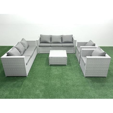 Fimous Outdoor Rattan Sofa Garden Furniture Set with 2 Armchairs Square Coffee Table Light Grey Mixed (1/5)