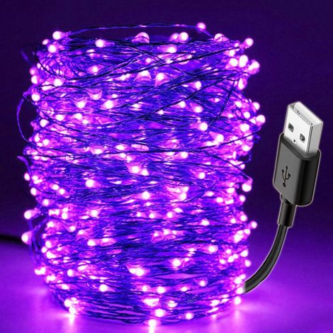 Guirlande lumineuse 10 m, 100 LED violettes, USB (Version USB rose-violette 10 m) (Sans UV) (1/4)