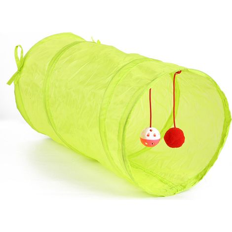Tunnel pour chat, Tube vert pliable, grand espace, cloche sonore, conception froissée, jouet de jeu Durable pour l'entraînement en intérieur des animaux de compagnie (1/5)