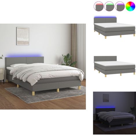 Sommier à lattes de lit et matelas et LED Gris foncé 140x200 cm - Sommier Tapissier - Lit Plateforme - Lit Avec Rangement - Tête De Lit Ajustable - Éclairage Led (1/5)