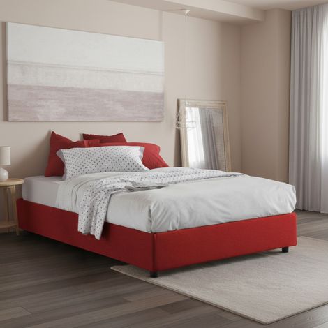 Talamo Italia Cama matrimonial Adele, Cama contenedor con revestimiento de tela, 100% Made in Italy, Apertura frontal, con colchón 140x190 cm incluido, Rojo, con embalaje reforzado (1/5)