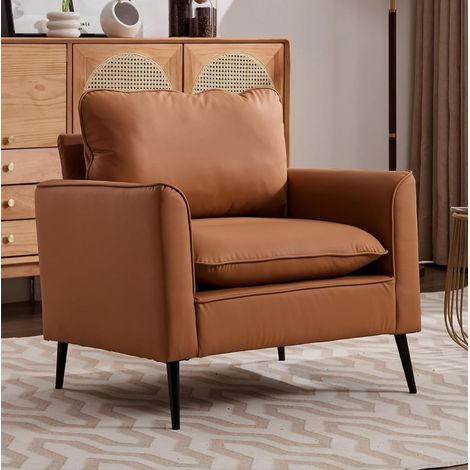 Fauteuil 1 place 80x68x80 cm marron, avec coussins, revêtement en similicuir MEUBLIV (1/5)
