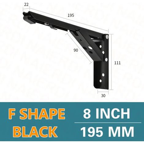 (Noir 20 cm - Pologne) 2 supports pliables en acier inoxydable, blanc et noir, en fer, triangulaires, réglables, pour étagère murale ou de table (1/5)