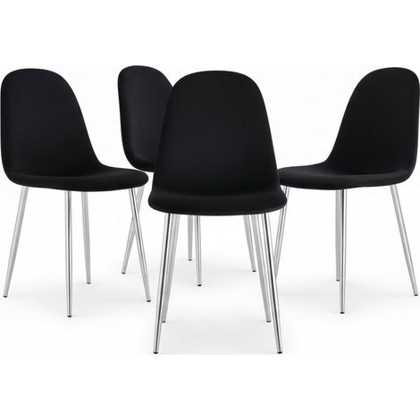 Lot de 4 Chaises Scandinaves Velours Noir Pieds Chrome 43,5x40x87cm (1/5)