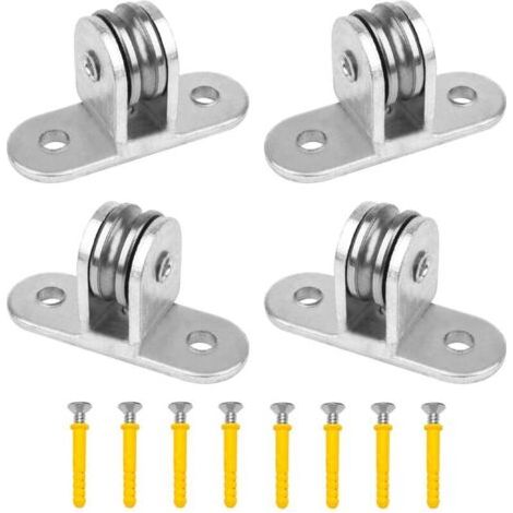 BUNTHAUS 4 Pièces Poulies de Levage Mouflage pour Cable, 60mm Section Verticale Poulie Simple, Roulette Rail Portail Coulissan Acier Inox, Bloc de Poulie avec 8 Vis, pour Corde à Linge, Cordes