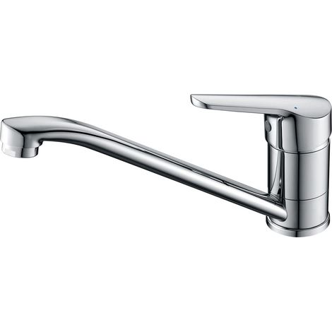 Mitigeur d'évier de cuisine, robinet monocommande orientable 360°, laiton chromé argenté, alimentation eau chaude/froide, finition brillante (1/3)