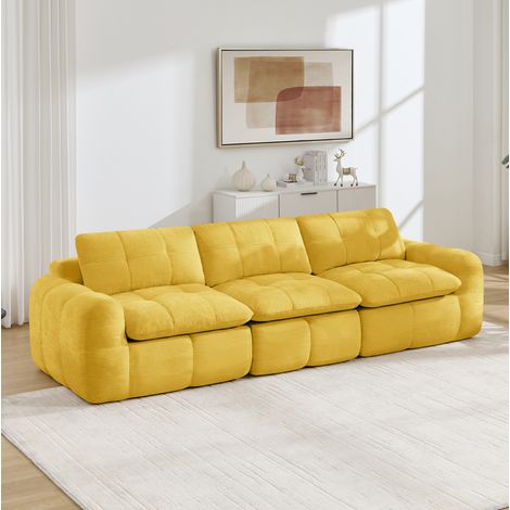 REDOM Divano modulare 264x97x68 cm, senza telaio, design trapuntato a griglia, ergonomico, chenille gialla (1/5)