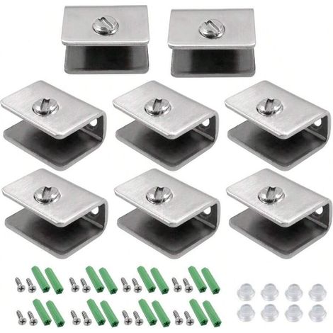 8 supports d'étagère verre réglables : support carré en acier inoxydable, adapté au verre de 5 à 8mm d'épaisseur. Durable, solide, résistant à la corrosion, installation facile, résistant. (1/5)