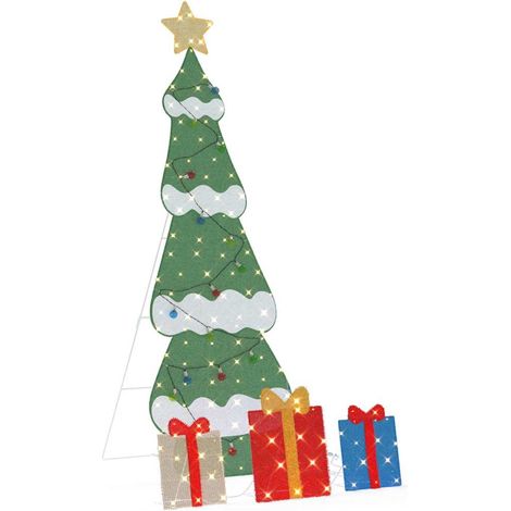 Sapin de Noël,Arbre de Noël lumineux avec 3 boîtes-cadeaux 2D blanc chaud CFW50848