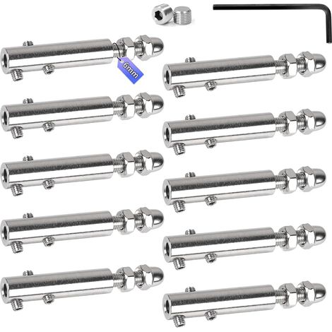 Pack of 10 Cable Ties 6mm Stainless Steel Wire Rope Tensioner with Threaded Rod and Allen Key, Stainless Steel Cable Clamp for Fixing and Tensioning Cables Filler Railing Railings (1/5)