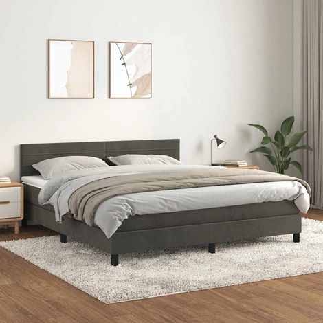 Lit double-180 x 200 cm+ Sommier tapissier et Matelas à ressorts ensaché gris foncé velours okde55782 DESIGN IN (1/5)