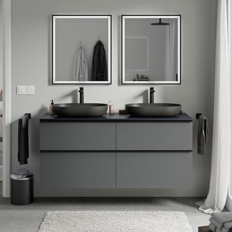 Badmöbel Unterschrank Bernstein LAVOA 120cm Badmöbel: Anthrazit matt, Waschtischplatte: Mitternachtsblau matt, Metallgriff: Chrom