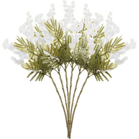 Bouquet Fleur Artificielle Branche Acacia Court En Blanc avec 6 Pièces pour Déco Européenne Table Salon Café Simple (1/5)