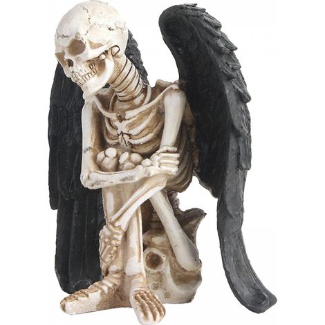 BEBUSINGOTO Harzfiguren Skulptur Gothic Skelett Körper Harz Flügel Schädel Statuen Halloween Home Dekoration, 9,55 x 14 x 15 cm (1/5)