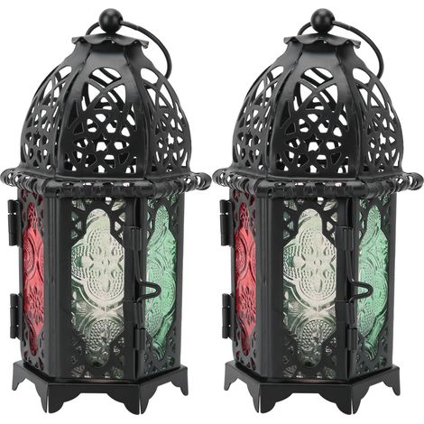 Lot de 2 Porte-bougies Château Vintage Noir Fer Rétro Déco Mariage Maison (1/5)
