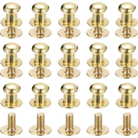 6mm Balle Tête Étalon Rivets Vis Dos, 15Paquet Rond Tête Bouton Mamelon Rivet pour Bricolage Cuir Artisanat Sac Main Ceinture, Clair Doré (1/5)