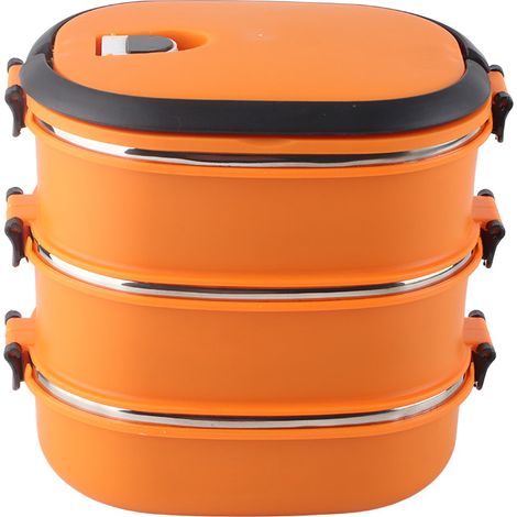 3-lagige Bento-Box aus Edelstahl, tragbar, isoliert, für Büro und Schule, Orange (1/5)
