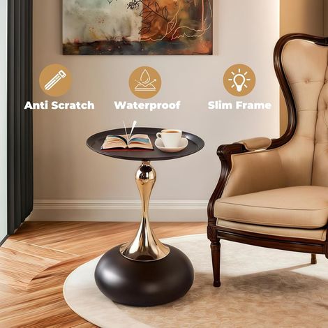 Table d’appoint ronde – Diamètre 38 cm, piètement métallique, noire – Parfaite pour petit espace salon ou chambre (1/5)
