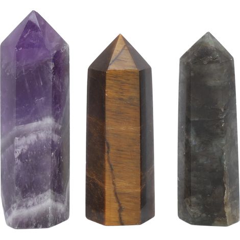 Lot de 3 Baguettes de Guérison en Améthyste, Labradorite et Œil de Tigre pour l'Équilibre des Chakras, Thérapie Énergétique et Méditation (1/5)