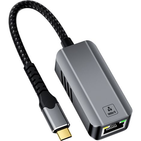 Adaptateur USB-C vers RJ45 Internet 10 Gbit/s, boîtier métallique, pour une utilisation quotidienne sur ordinateur de bureau, pour réseau LAN (1/5)
