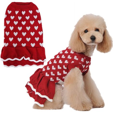 Pull-over Pour Chien - Pull En Tricot À Motif Cœur - Matériau Coton - Pour Chiens De Taille Petite À Moyenne - Rouge - XXL (1/2)