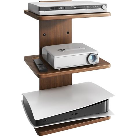Étagère Murale Flottante 3 Niveaux pour projecteur, Noyer Brun (1/5)