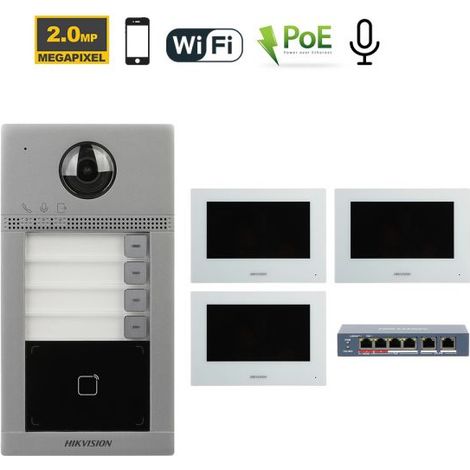Hikvision Videocitofono senza fili Wi-Fi IP + Posto esterno DS-KV8113-WME1 + Monitor 7" DS-KH6320-WTE1-W + Switch DS-3E0106HP-E Nr.03 Monitor