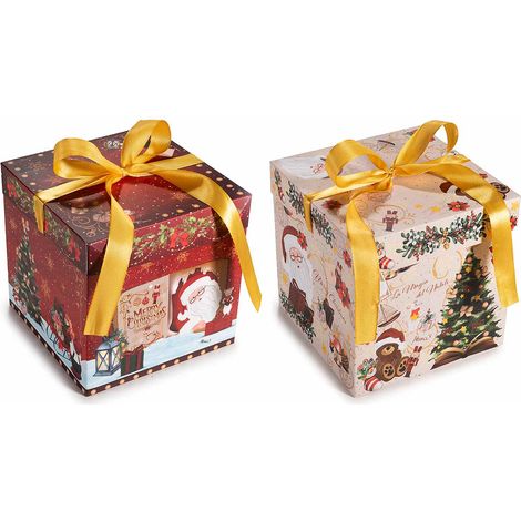 Scatole di Natale quadrate in carta con coperchio e fiocco in raso. Ideali per confezionare dolci, panettoni, set da 20 pezzi, cm 15 x 15 x 15 H