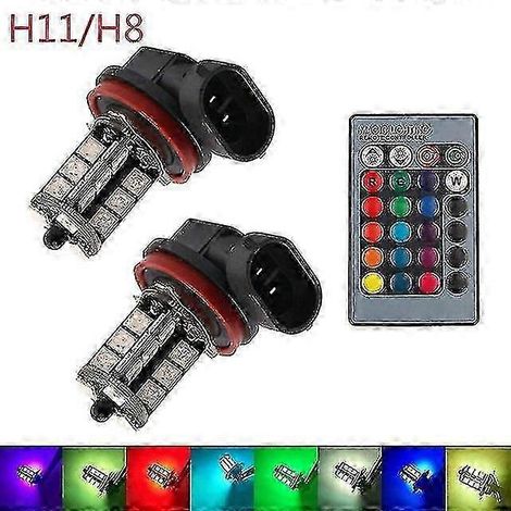 Lot de 2 lampes d'ambiance RGB universelles pour voiture, LED 5050, avec télécommande (H8, H9, H11) (1/5)