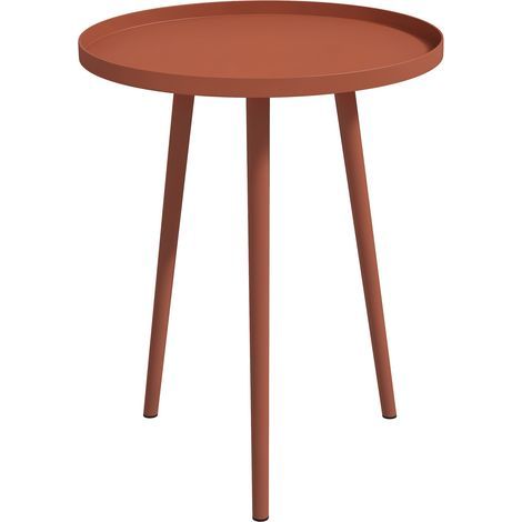 Table basse de jardin ronde, table d'appoint extérieur avec bord rond en acier, dim. Ø40 x 50H cm rouge (1/5)