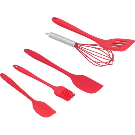 5er-Set Silikonspatel für Küche, Backen, Tortendekoration, Backutensil für Zuhause und Bäckerei, Rot (1/5)
