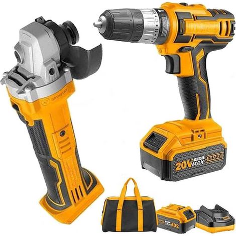 TrAdE Shop Traesio - Set Trapano Avvitatore + Smerigliatrice 2 Batterie 20a Con Borsa Caricabatterie - (1/4)