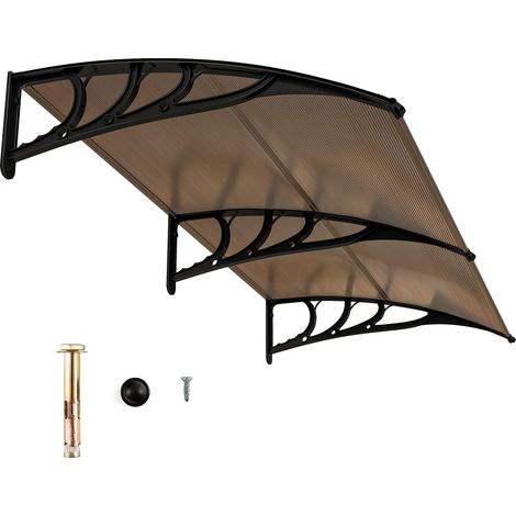Auvent de porte transparent 203x102 cm en panneaux alvéolaires PC avec protection soleil, pluie et neige pour entrée et terrasse (1/5)