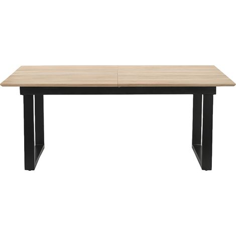 Ausziehbarer Esstisch aus hellem Mangoholz massiv und schwarzem Metall L180-220 cm BRAVA (1/5)
