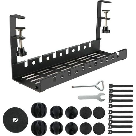 Kit de gestion des câbles sous bureau, passe-câbles sans perçage, organisateur de câbles en acier, support de câbles de bureau (1/4)
